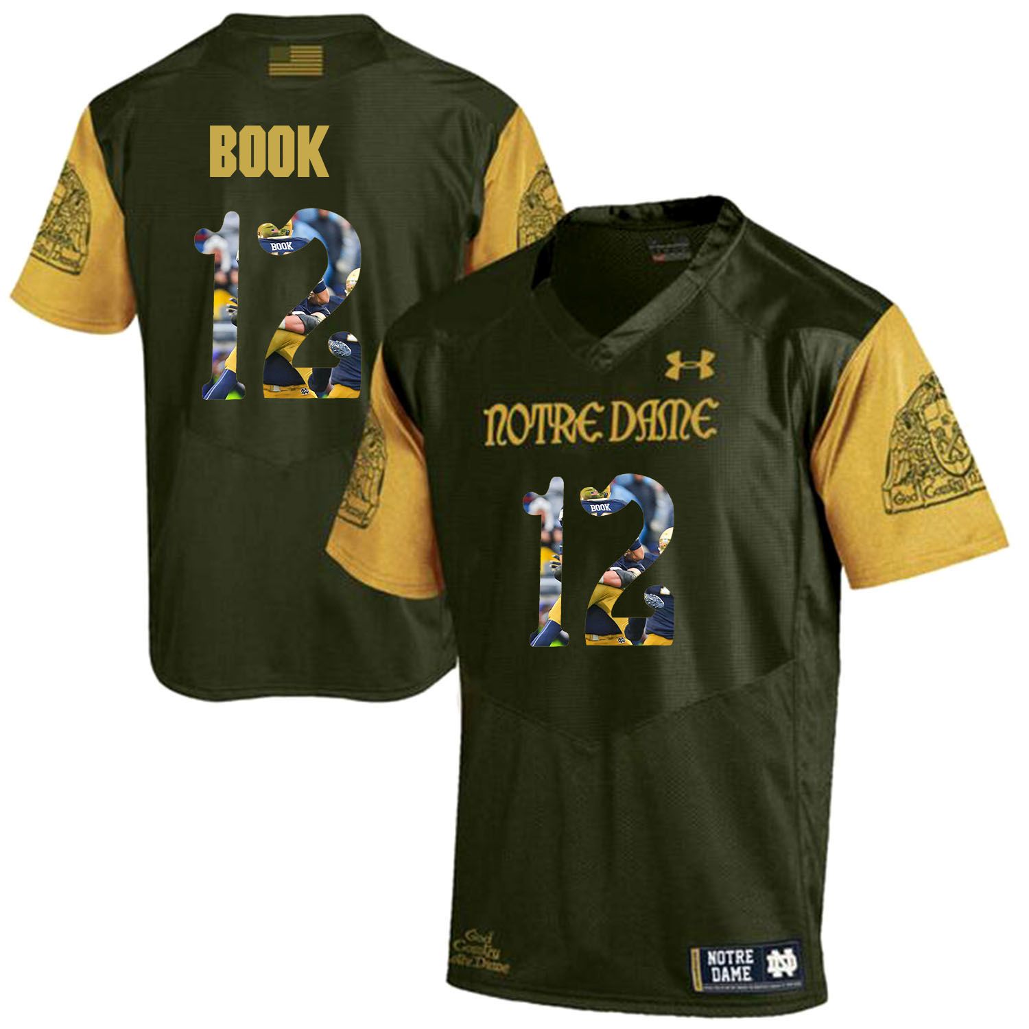 Men Norte Dame Fighting Irish #12 Book Green Fashion Edition Customized NCAA Jerseys